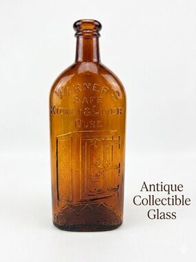 Antique Warner’s Safe Kidney & Liver Cure Amber Glass Bottle – Rochester, NY